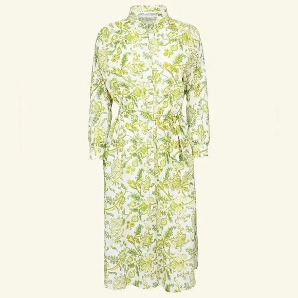 ALIX OF BOHEMIA Sawyer Chartreuse Drop Shoulder Button Shirt Dress, M, NWT $590 - Picture 10 of 13